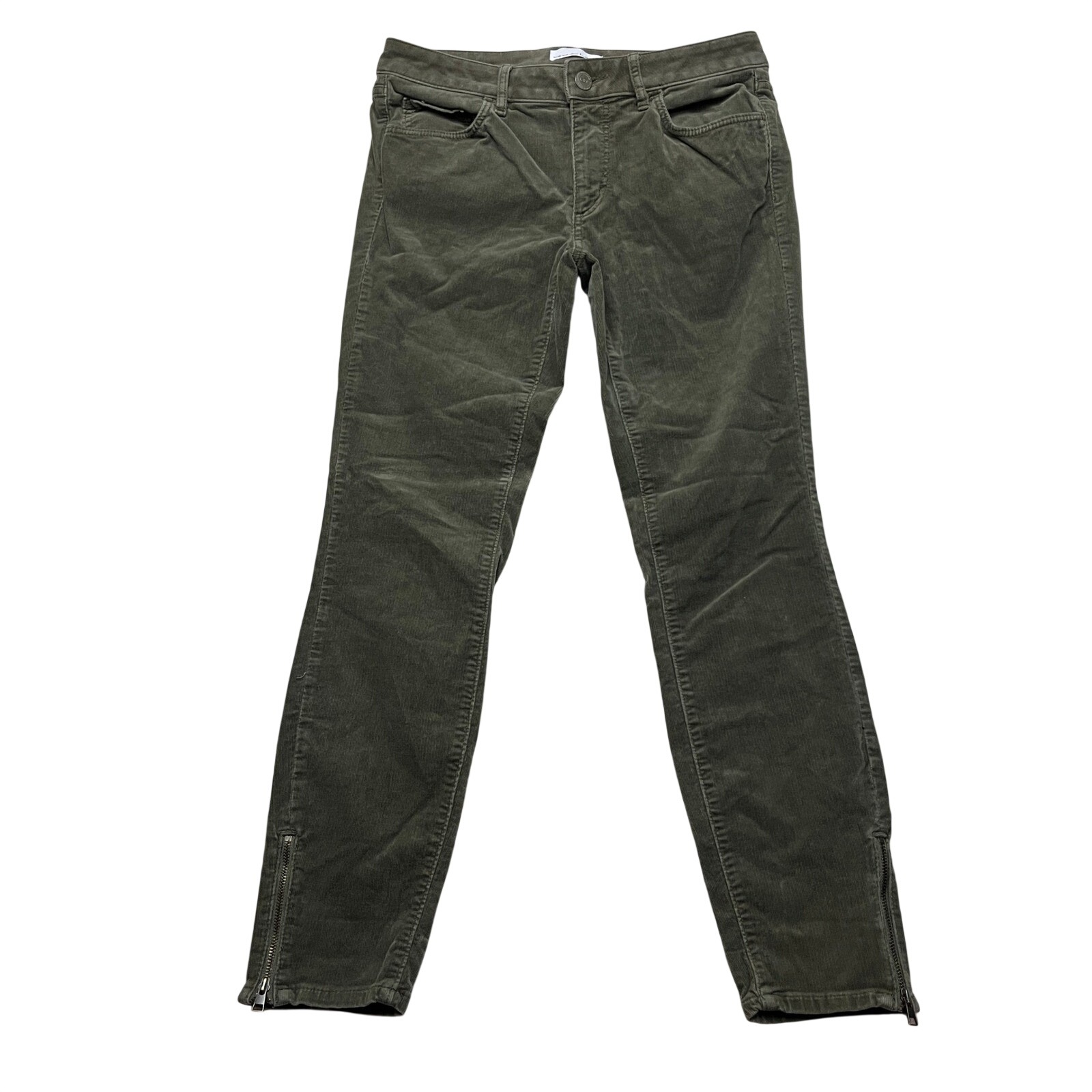 Loft Pants Womens 2 Olive Green Curvy Skinny Corduroy Ankle Zip Casual Trousers